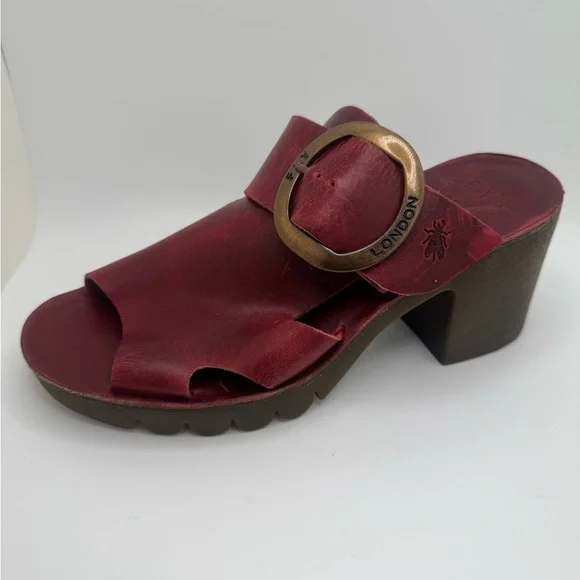 Fly London Red Leather Platform Clog Sandals – Size 36 - Picture 2 of 15